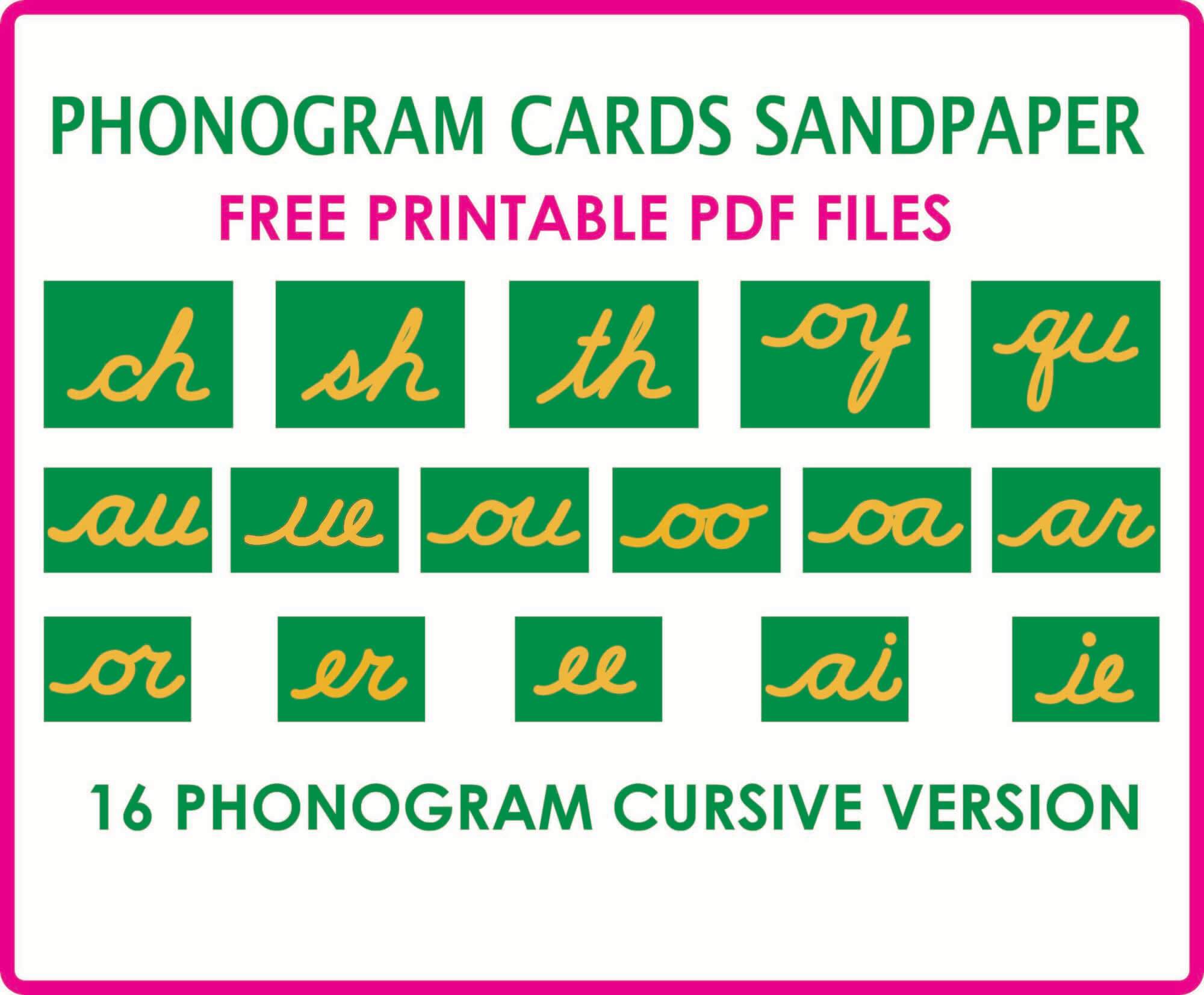 16 Phonogram Cards Cursive Montessoriseries