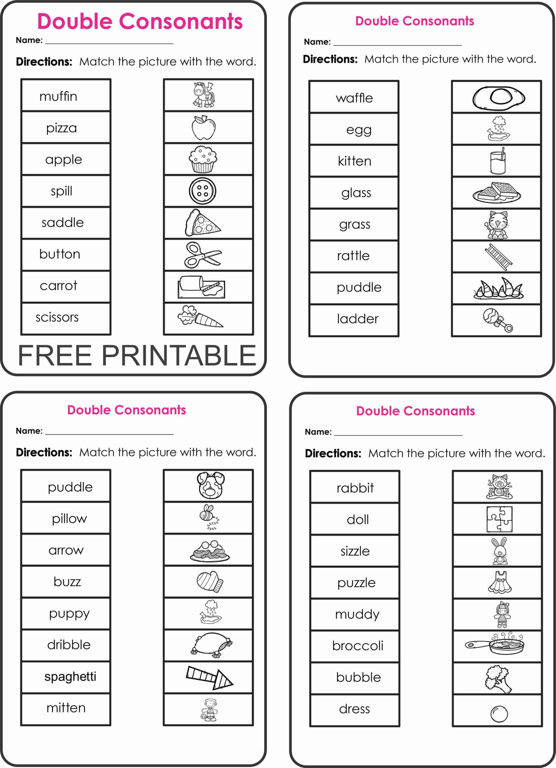 Double Consonant Words- Worksheets | Montessoriseries