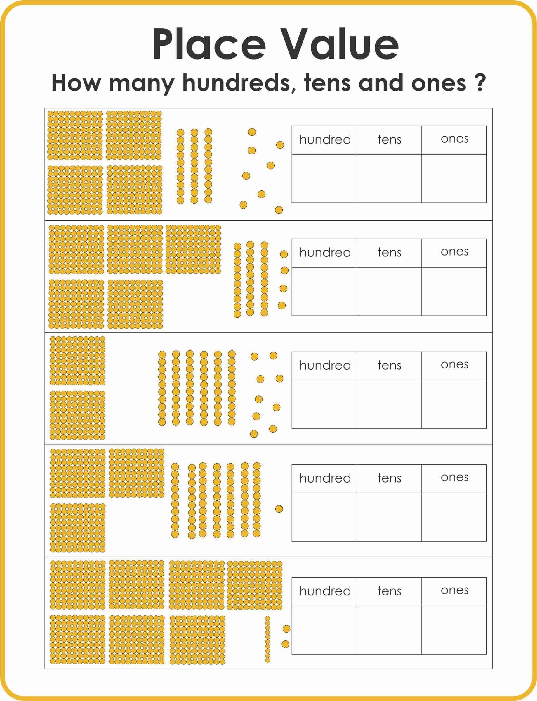 Place Value Chart-blocks Worksheets | Montessoriseries